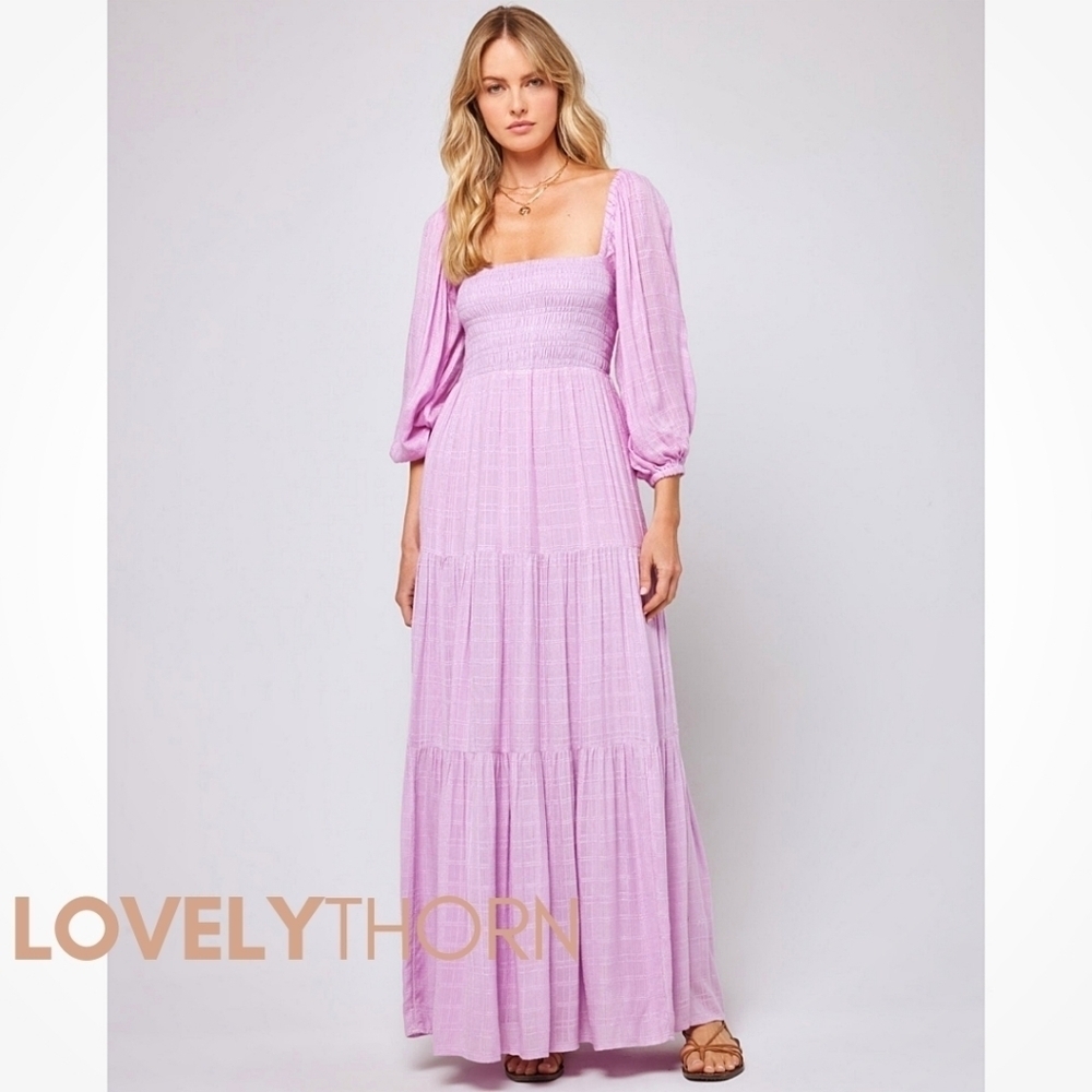 L*SPACE // dakota lily smocked on/off the shoulder voluminous tiered max…